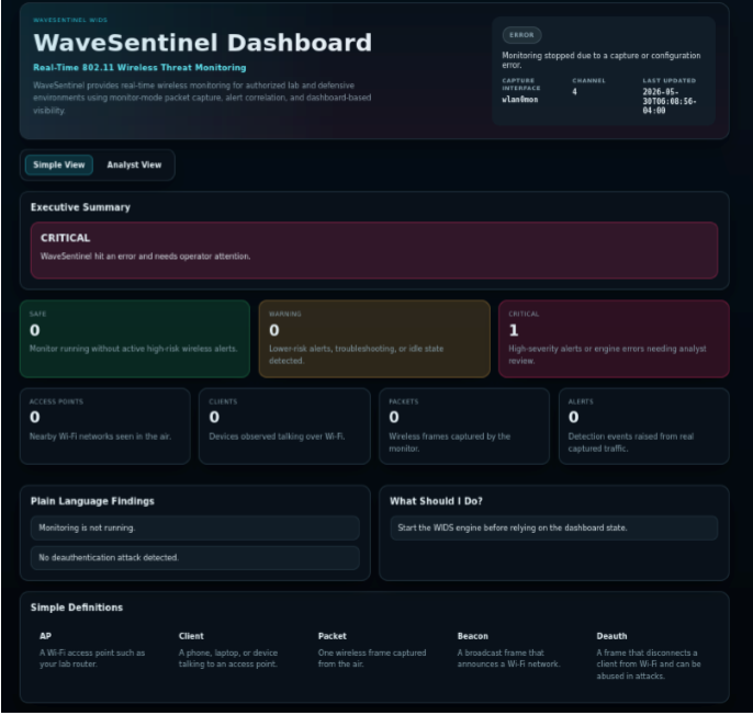 WaveSentinel dashboard simple view
