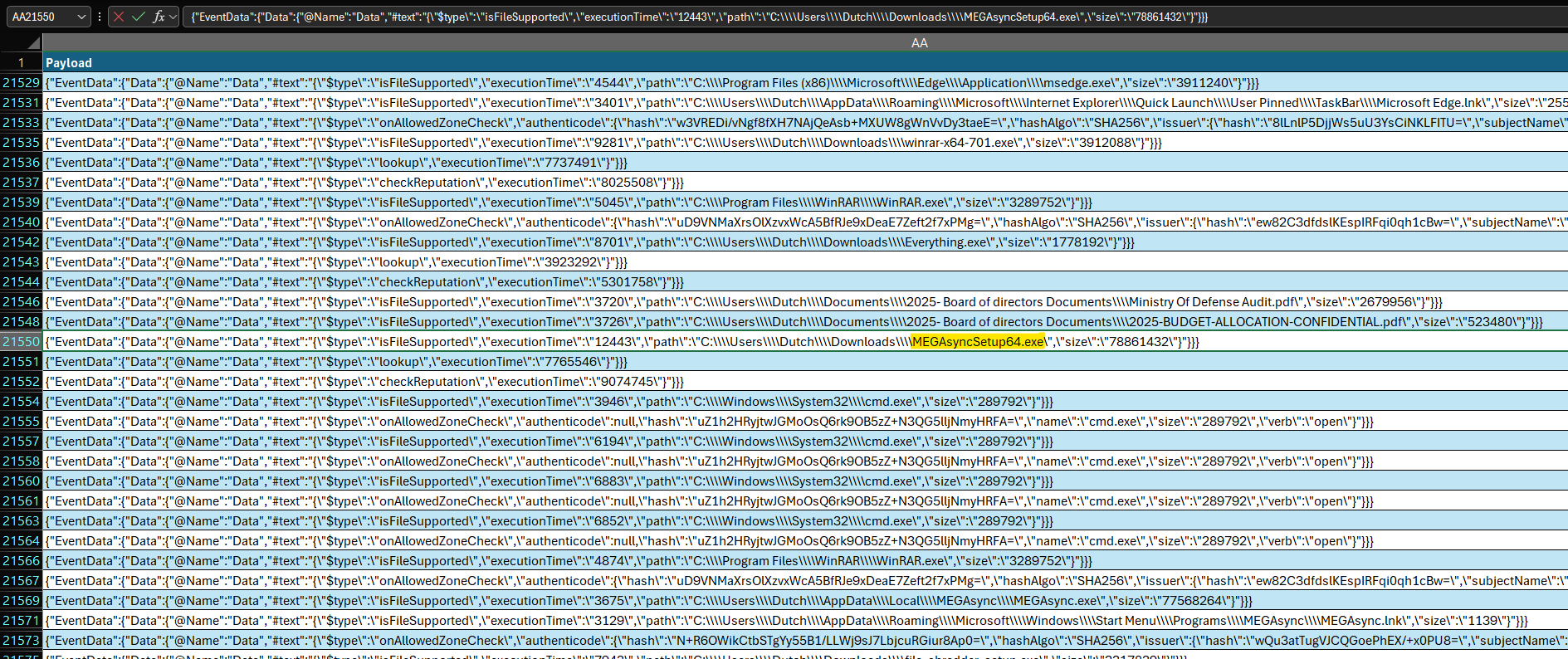 MEGAsyncSetup64.exe installer path in the SmartScreen log