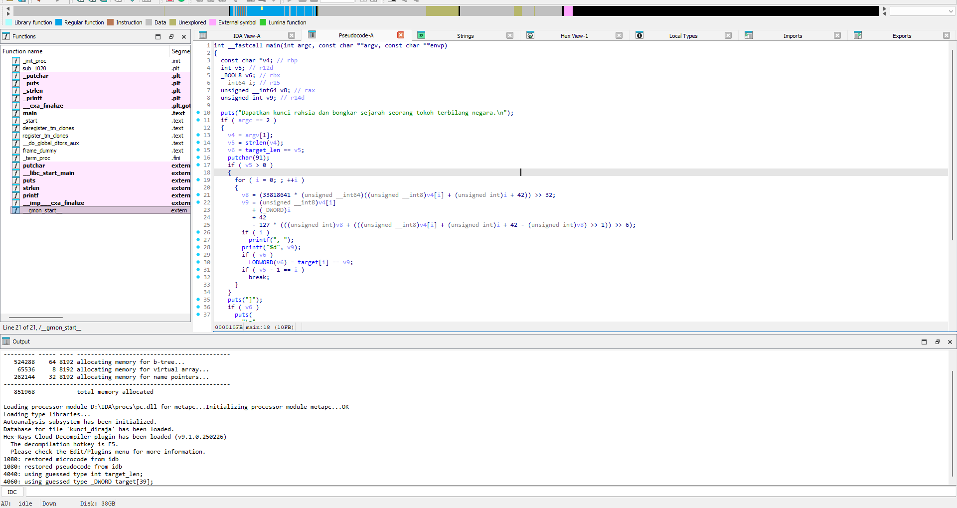 IDA decompilation of the kunci_diraja main function