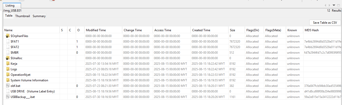 USB file listing in Autopsy