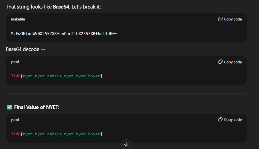 Base64 payload decoded to the Operation Nyet flag