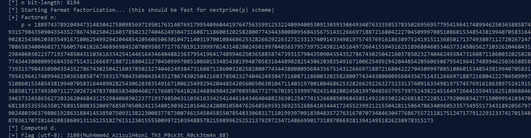 Fermat factorization solver output