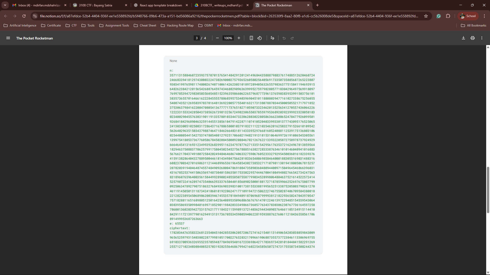 RSA modulus, exponent, and ciphertext