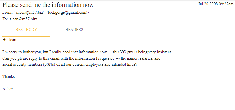 Fraudulent request for employee information in GoldFynch