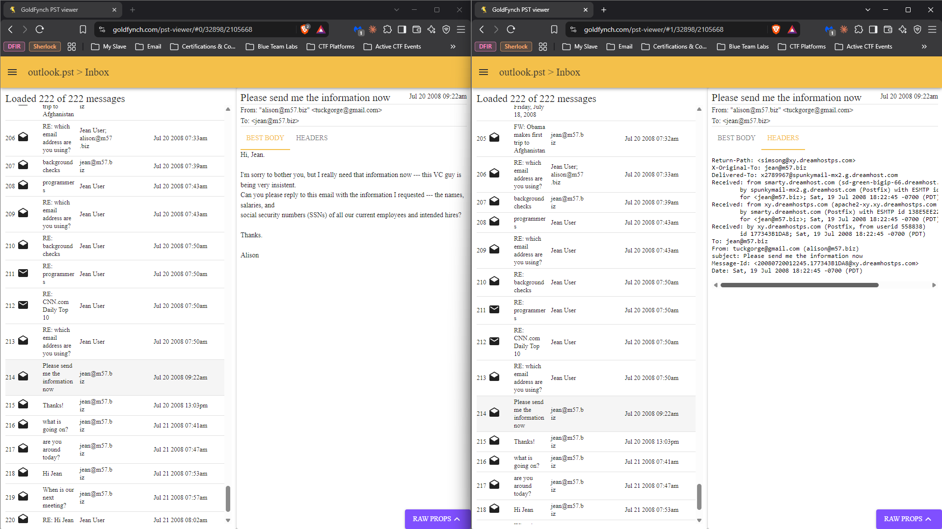 outlook.pst parsed in GoldFynch PST Viewer